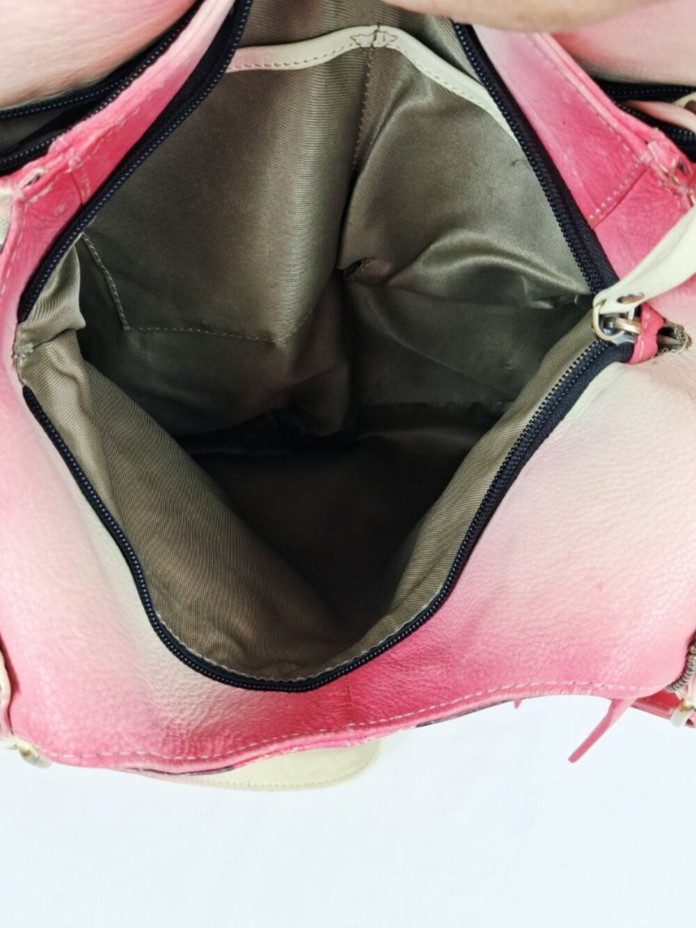 Retro 60s 70s Red Cream Floral Genuine Soft Leather Shoulder Bag Double Handle - Picture 9 of 16
